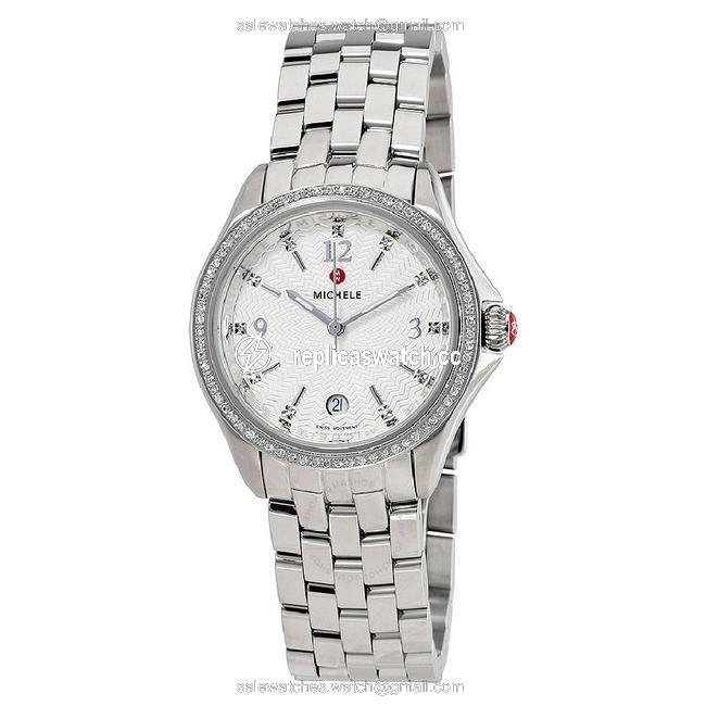 Michele Silver Mww29a000005 Round Diamond Belmore Ss 795 New Watch Michele Silver Mww29a000005 Round Diamond Belmore Ss 795 New Watch