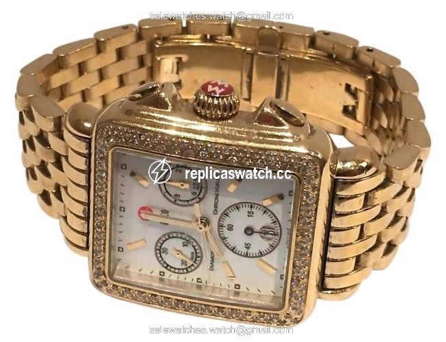 Michele Gold Tone Signature Deco Diamond Diamond Dial Watch Michele Gold Tone Signature Deco Diamond Diamond Dial Watch