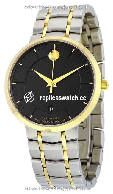 Movado Gold Silver Black Two Tone and Dial Stainless Steel Designer Mens Dress Casual Watch Movado Gold Silver Black Two Tone and Dial Stainless Steel Designer Mens Dress Casual Watch