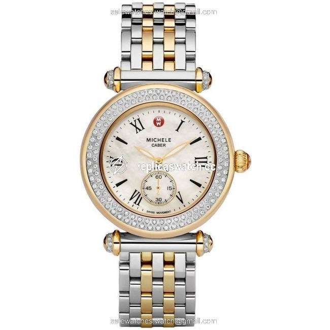 Michele Two Tone Caber 18k Gold Diamond Mww16a000066 Watch Michele Two Tone Caber 18k Gold Diamond Mww16a000066 Watch