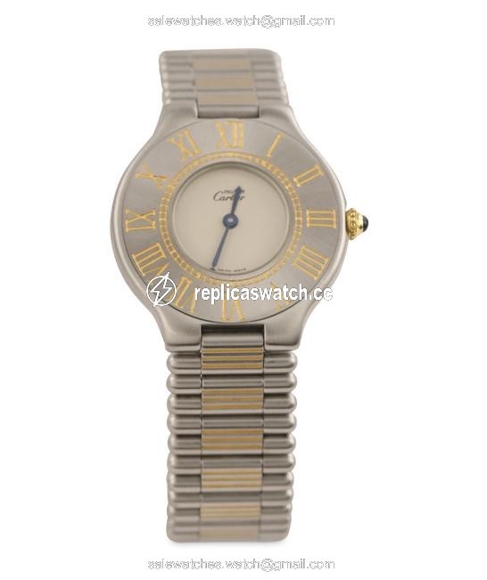 Cartier Silver Stainless Steel and 18kt Yellow Gold Plated Watch Cartier Silver Stainless Steel and 18kt Yellow Gold Plated Watch