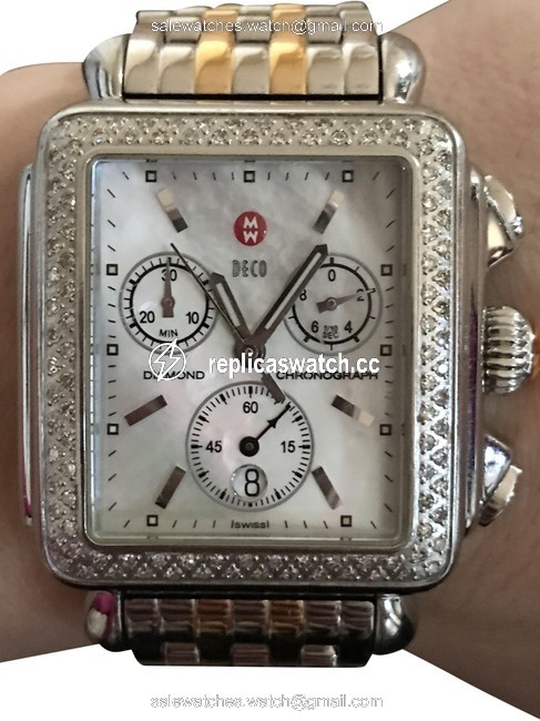 Michele Silver and Gold and Diamonds Deco Classic In Stainless Steel Mother Of Pearl Dial Watch Michele Silver and Gold and Diamonds Deco Classic In Stainless Steel Mother Of Pearl Dial Watch
