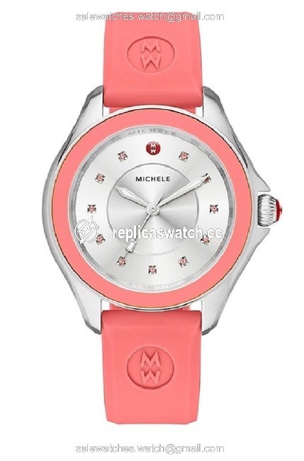 Michele Silver Pink Womens Cape Topaz Tone Silicone Mww27a000015 Watch Michele Silver Pink Womens Cape Topaz Tone Silicone Mww27a000015 Watch