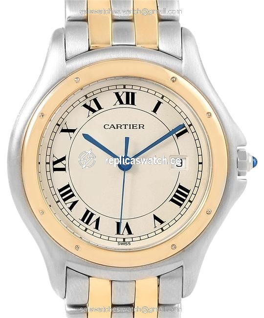 Cartier Silver Cougar Steel 18k Yellow Gold Unisex W35006b6 Watch Cartier Silver Cougar Steel 18k Yellow Gold Unisex W35006b6 Watch