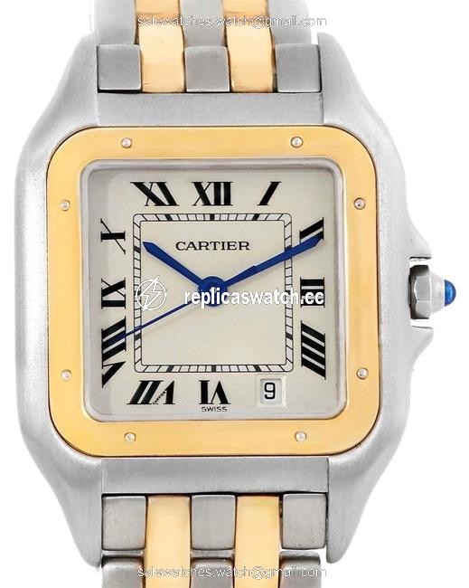 Cartier Silver Panthere Large Steel Yellow Gold Two Row Unisex W25028b8 Watch Cartier Silver Panthere Large Steel Yellow Gold Two Row Unisex W25028b8 Watch
