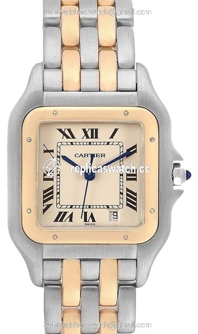 Cartier Silver Panthere Large Steel Yellow Gold Two Row Mens W25028b8 Watch Cartier Silver Panthere Large Steel Yellow Gold Two Row Mens W25028b8 Watch