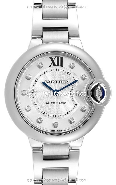 Cartier Silvered Ballon Bleu 33mm Diamond Steel Ladies We902074 Watch Cartier Silvered Ballon Bleu 33mm Diamond Steel Ladies We902074 Watch