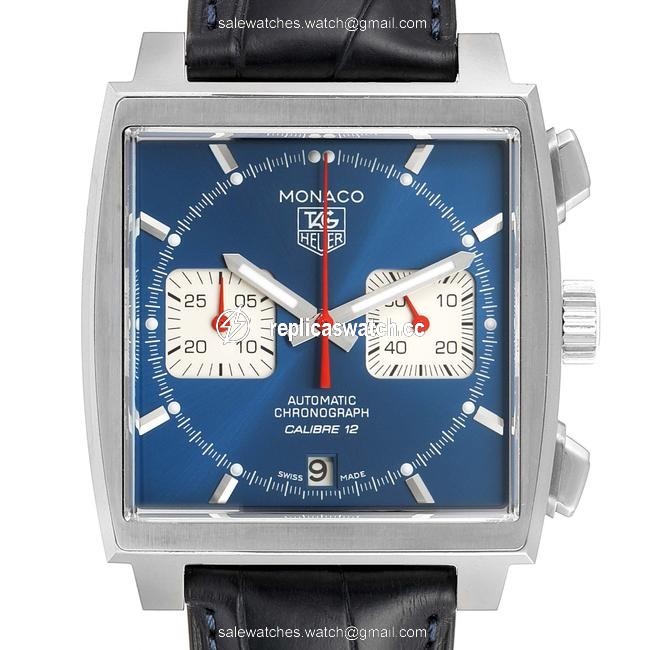 TAG Heuer Blue Monaco Calibre 12 Dial Black Strap Mens Caw2111 Watch TAG Heuer Blue Monaco Calibre 12 Dial Black Strap Mens Caw2111 Watch