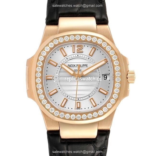 Patek Philippe Silver Nautilus Rose Gold Diamond Dial Ladies Watch Patek Philippe Silver Nautilus Rose Gold Diamond Dial Ladies Watch
