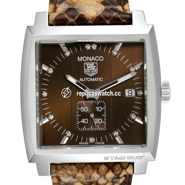TAG Heuer Brown Monaco Bronze Diamond Dial Python Strap Steel Mens Watch TAG Heuer Brown Monaco Bronze Diamond Dial Python Strap Steel Mens Watch
