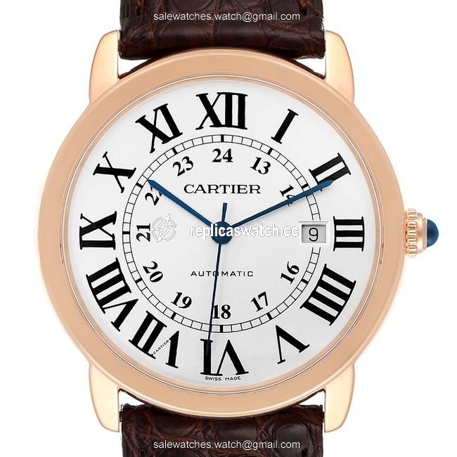 Cartier Silvered Box XL Ronde Solo Rose Gold Steel Mens W6701009 Papers Watch Cartier Silvered Box XL Ronde Solo Rose Gold Steel Mens W6701009 Papers Watch