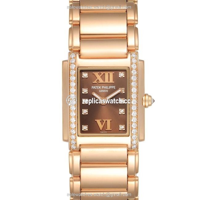 Patek Philippe Brown Twenty-4 Small 18k Rose Gold Diamond Ladies 4908 Watch Patek Philippe Brown Twenty-4 Small 18k Rose Gold Diamond Ladies 4908 Watch