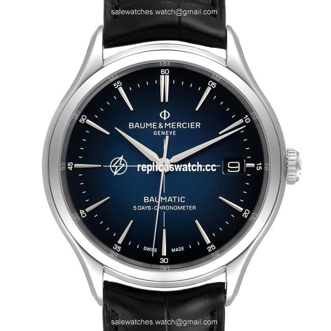 Baume & Mercier Gradient Blue Box Clifton Baumatic Steel Mens 10467 Watch Baume & Mercier Gradient Blue Box Clifton Baumatic Steel Mens 10467 Watch