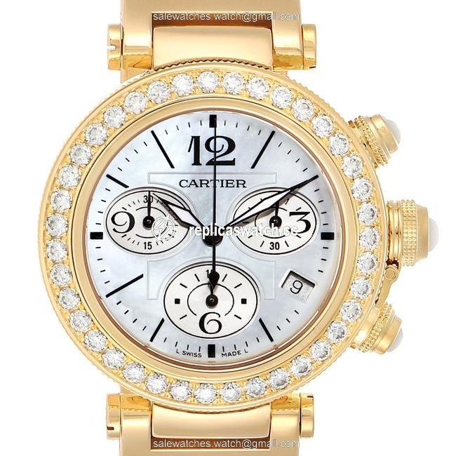 Cartier Mother Of Pearl Pasha Seatimer Chronograph Yellow Gold Diamond Wj130007 Watch Cartier Mother Of Pearl Pasha Seatimer Chronograph Yellow Gold Diamond Wj130007 Watch