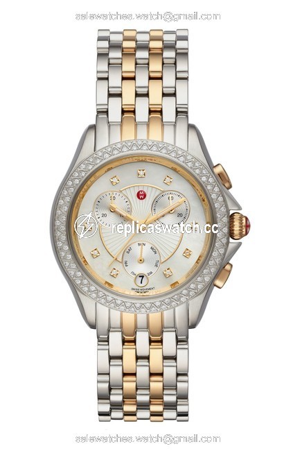 Michele Gold/Silver Belmore Diamond Two Tone Watch Michele Gold/Silver Belmore Diamond Two Tone Watch