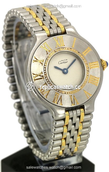 Cartier Stylish Stainless Steel Gold Tone Ladies Must De Wrist Watch Cartier Stylish Stainless Steel Gold Tone Ladies Must De Wrist Watch