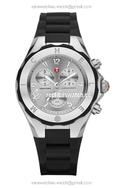 Michele Black Jelly Tahitian Silicone Stainless Steel Chronograph Mww12f000033 Watch Michele Black Jelly Tahitian Silicone Stainless Steel Chronograph Mww12f000033 Watch
