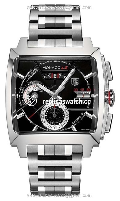TAG Heuer "Monaco" Ls Chronograph with Black Dial Steel Bracelet Watch TAG Heuer "Monaco" Ls Chronograph with Black Dial Steel Bracelet Watch