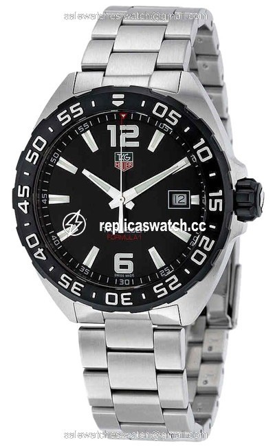 TAG Heuer Black Silver Tone Formula 1 Arabic Numeral Mark Stainless Steel Quartz Round Mens Watch TAG Heuer Black Silver Tone Formula 1 Arabic Numeral Mark Stainless Steel Quartz Round Mens Watch