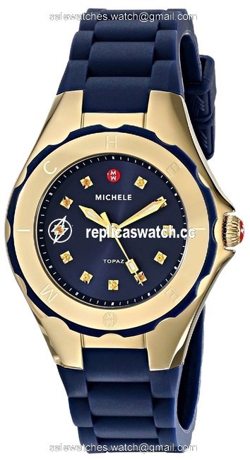 Michele Navy/ Gold Jelly Womens Tahitian Bean Petite Tone Mww12p000004 Watch Michele Navy/ Gold Jelly Womens Tahitian Bean Petite Tone Mww12p000004 Watch