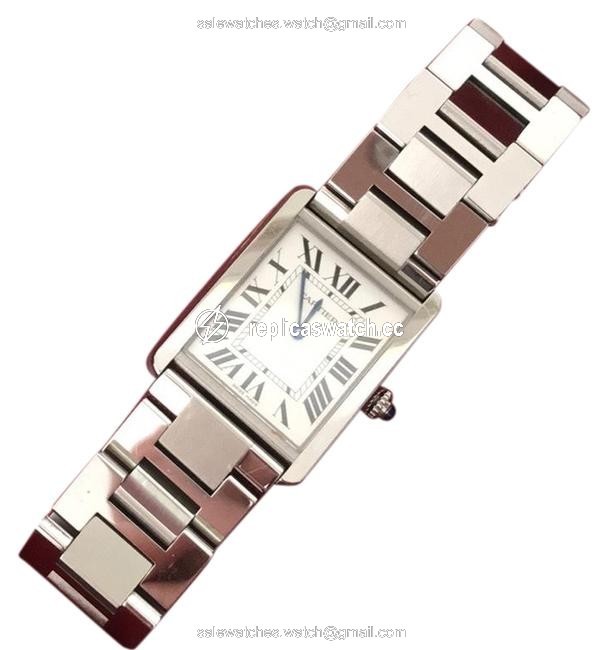 Cartier Silver with Synethetic Blue Marker Large Tank Solo Watch Cartier Silver with Synethetic Blue Marker Large Tank Solo Watch