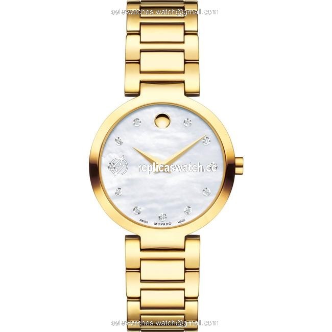 Movado Gold Modern Classic Mother Of Pearl Diamond Quartz 0607105 Watch Movado Gold Modern Classic Mother Of Pearl Diamond Quartz 0607105 Watch