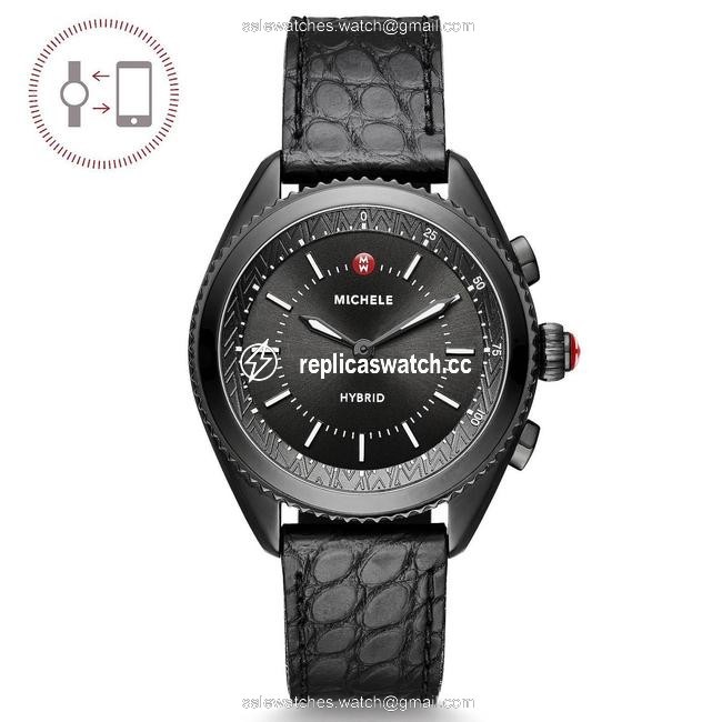 Michele Black Alligator Leather Strap Hybrid Smartwatch Mwwt32a00009 Watch Michele Black Alligator Leather Strap Hybrid Smartwatch Mwwt32a00009 Watch
