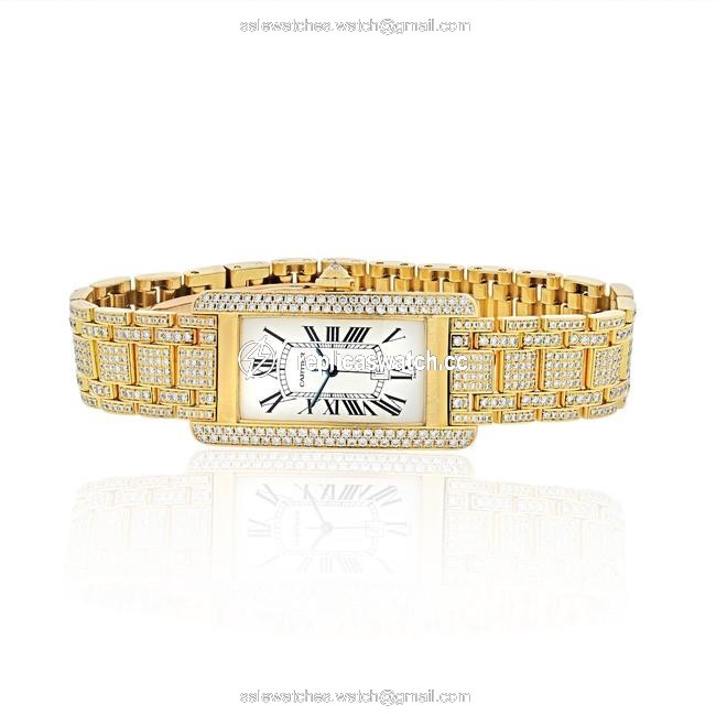 Cartier Yellow Gold Tank American 18k Date Automatic. Factory Diamond Watch Cartier Yellow Gold Tank American 18k Date Automatic. Factory Diamond Watch
