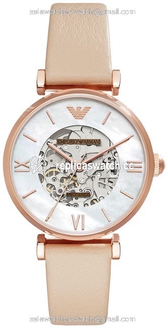 Emporio Armani Beige Meccanico Leather Womens Ar60001 Watch Emporio Armani Beige Meccanico Leather Womens Ar60001 Watch