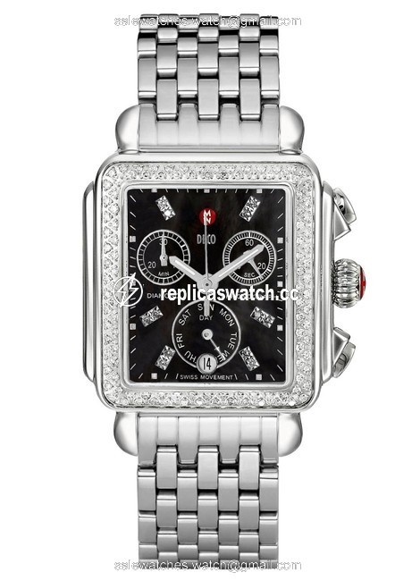 Michele Silver Deco Stainless Black Mother Of Pearl Diamond Dial Mww06p000171 Watch Michele Silver Deco Stainless Black Mother Of Pearl Diamond Dial Mww06p000171 Watch