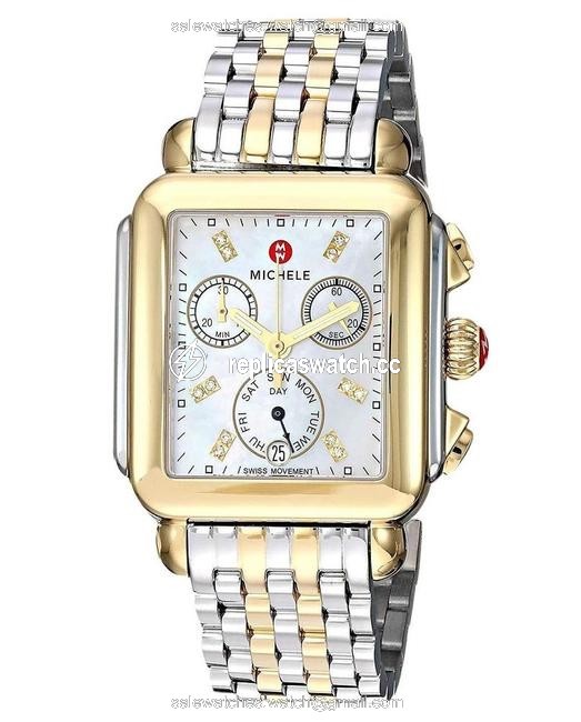 Michele Two Tone Deco 18k Gold Mother Of Pearl Diamond Mww06p000122 Watch Michele Two Tone Deco 18k Gold Mother Of Pearl Diamond Mww06p000122 Watch