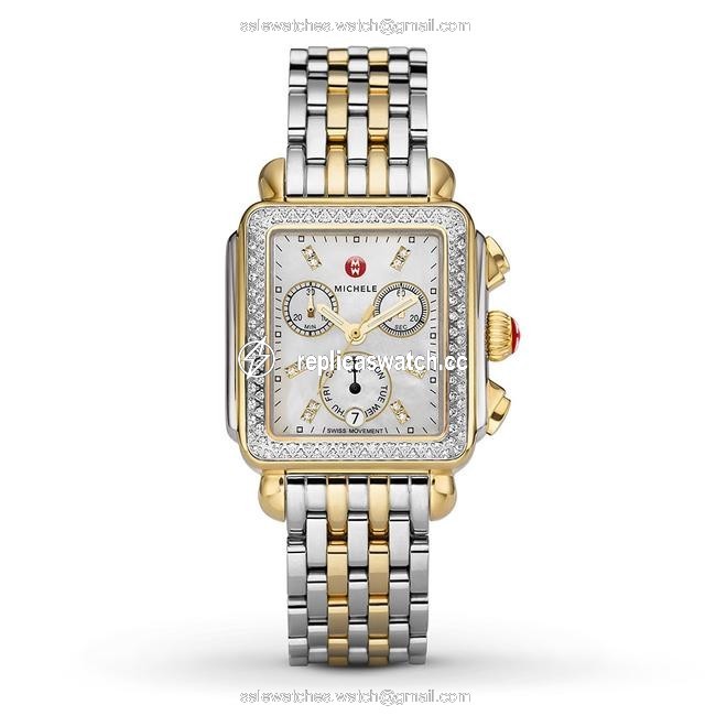 Michele Two Tone Deco 18k Gold Mother Of Pearl Diamond Mww06p000108 Watch Michele Two Tone Deco 18k Gold Mother Of Pearl Diamond Mww06p000108 Watch