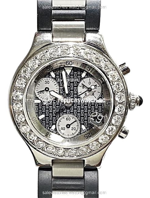 Cartier Chronoscaph 21 with Aftermarket Set Diamonds 4.50 Cttw Watch Cartier Chronoscaph 21 with Aftermarket Set Diamonds 4.50 Cttw Watch