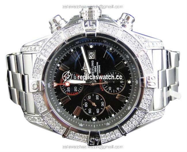 Breitling Stainless Steel XL Mens Custom Super Avenger A13370 Genuine Diamond 2.5 Ct Watch Breitling Stainless Steel XL Mens Custom Super Avenger A13370 Genuine Diamond 2.5 Ct Watch