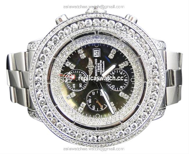 Breitling Stainless Steel Custom Super Avenger Aeromarine 53 Mm Genuine Diamond 23.5 Ct Watch Breitling Stainless Steel Custom Super Avenger Aeromarine 53 Mm Genuine Diamond 23.5 Ct Watch