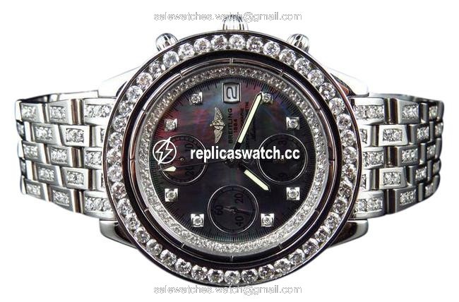 Breitling Stainless Steel Custom Mens Chronomat Aeromarine 41 Mm Genuine Diamond 9.5 Ct Watch Breitling Stainless Steel Custom Mens Chronomat Aeromarine 41 Mm Genuine Diamond 9.5 Ct Watch