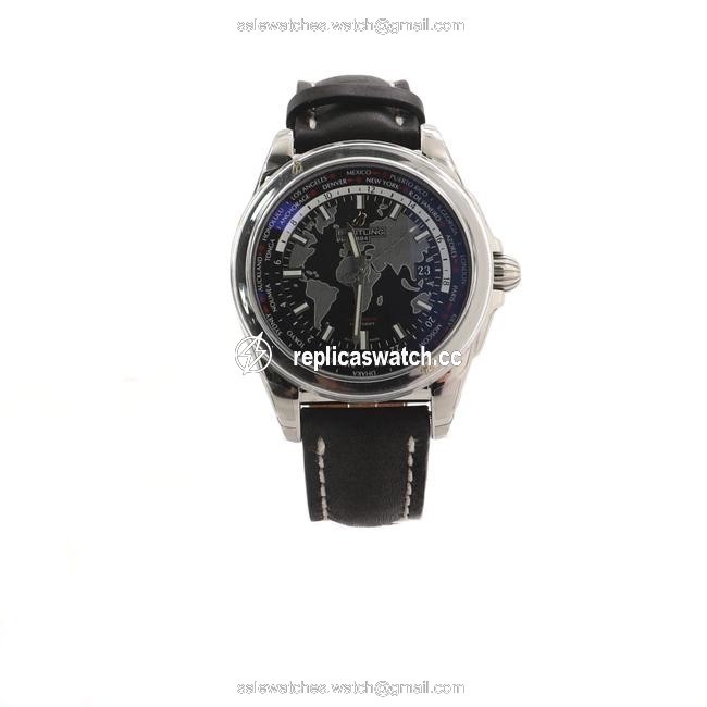 Breitling Galactic Unitime Stainless Steel and Leather 44 Watch Breitling Galactic Unitime Stainless Steel and Leather 44 Watch