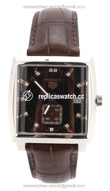 TAG Heuer Monaco Quartz Stainless Steel and Alligator with Diamonds 37 Watch TAG Heuer Monaco Quartz Stainless Steel and Alligator with Diamonds 37 Watch