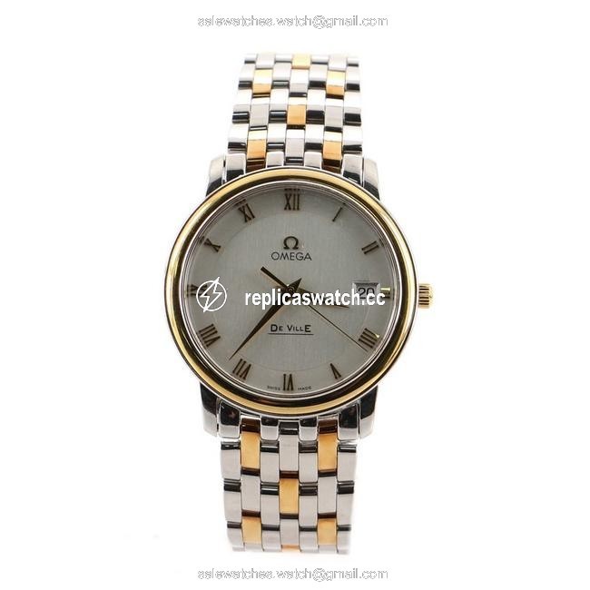 Omega De Ville Prestige Quartz Stainless Steel and Yellow Gold 34 Watch Omega De Ville Prestige Quartz Stainless Steel and Yellow Gold 34 Watch