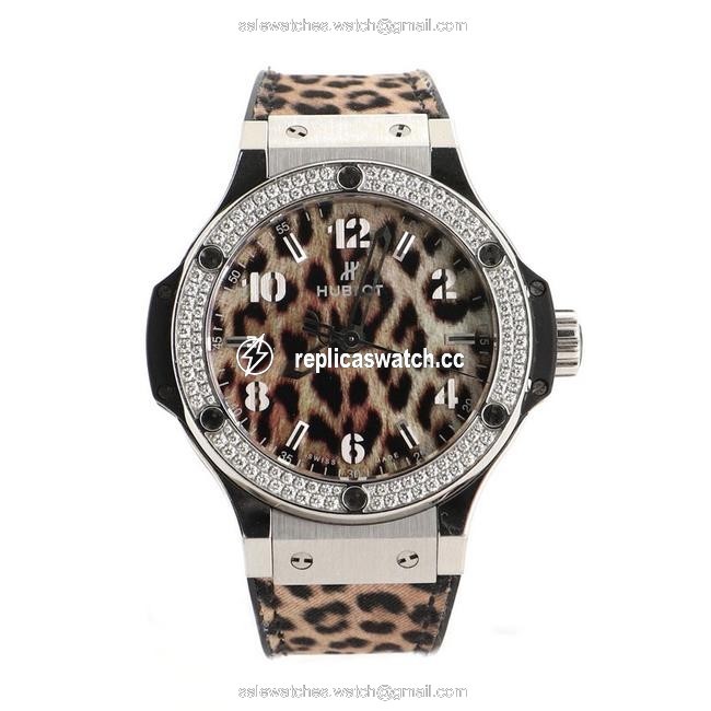 Hublot Big Bang Quartz Stainless Steel with Diamond Bezel and Leopard P Watch Hublot Big Bang Quartz Stainless Steel with Diamond Bezel and Leopard P Watch