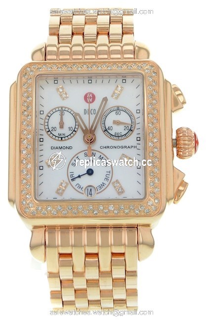 Michele Rose Gold Tone Deco Mww06p000109 18k Plated Steel Quartz Womens (8514) Watch Michele Rose Gold Tone Deco Mww06p000109 18k Plated Steel Quartz Womens (8514) Watch