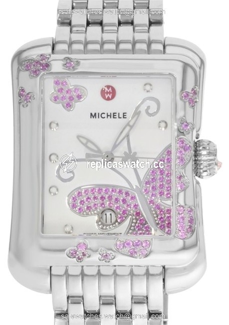 Michele Steel Pink Sapphire Extreme Butterfly Mww04b000006 Stainless Quartz Ladies (12258) Watch Michele Steel Pink Sapphire Extreme Butterfly Mww04b000006 Stainless Quartz Ladies (12258) Watch