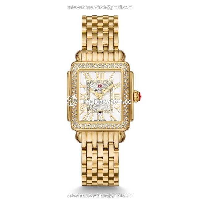 Michele Gold Stainless Steel Deco Madison Mid Diamond Womens Mww06g000003 Watch Michele Gold Stainless Steel Deco Madison Mid Diamond Womens Mww06g000003 Watch