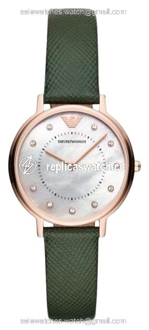Emporio Armani Green Womens Two-hand Leather Ar11150 Watch Emporio Armani Green Womens Two-hand Leather Ar11150 Watch