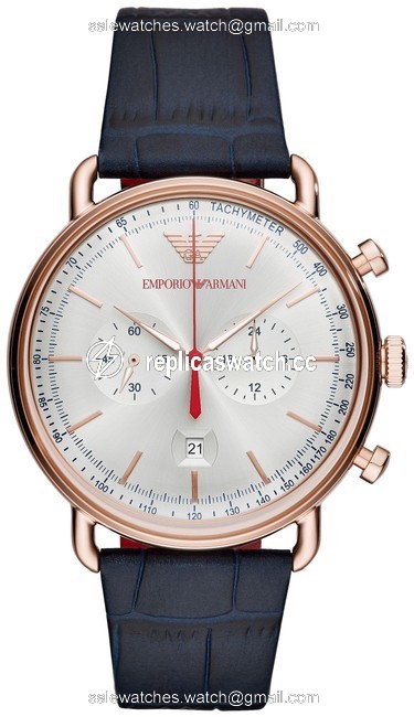 Emporio Armani Blue Leather Silver Sunray Dial Mens Ar11123 Watch Emporio Armani Blue Leather Silver Sunray Dial Mens Ar11123 Watch