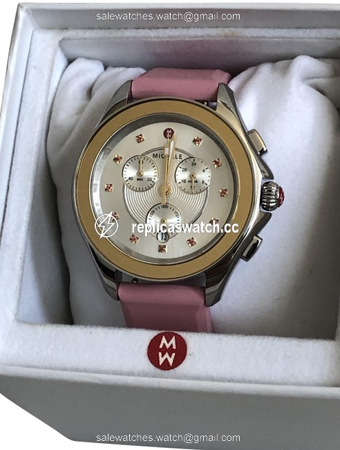 Michele Gold Cape Stainless Pink Topaz Watch Michele Gold Cape Stainless Pink Topaz Watch