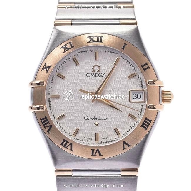 Omega White 18k Yellow Gold and Stainless Steel Constellation 1312.30 Womens Wristwatch 34 Mm Watch Omega White 18k Yellow Gold and Stainless Steel Constellation 1312.30 Womens Wristwatch 34 Mm Watch