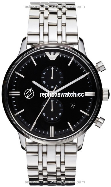 Emporio Armani Silver Stainless Steel Black Dial Mens Ar0389 Watch Emporio Armani Silver Stainless Steel Black Dial Mens Ar0389 Watch