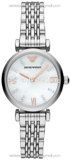 Emporio Armani Silver Crystal White Mother Of Pearl Dial Womens Ar11204 Watch Emporio Armani Silver Crystal White Mother Of Pearl Dial Womens Ar11204 Watch