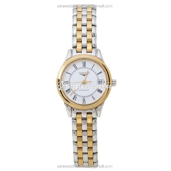 Longines White Two-tone Stainless Steel Flagship L4.274.3 Womens Wristwatch 26 Mm Watch Longines White Two-tone Stainless Steel Flagship L4.274.3 Womens Wristwatch 26 Mm Watch